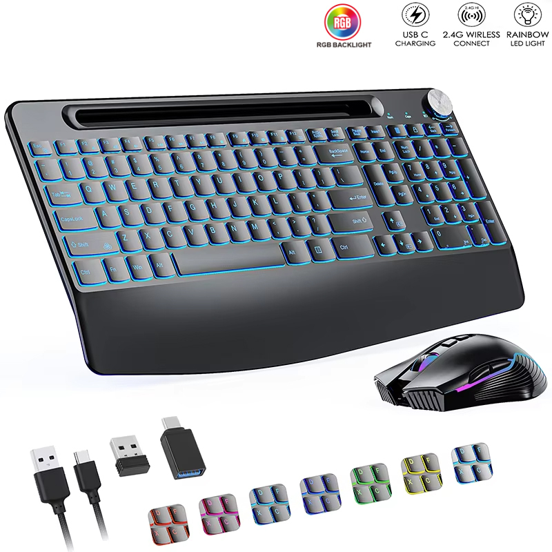 Wrist Rest Ergonomic - Bezprzewodowa klawiatura i mysz 2,4G i